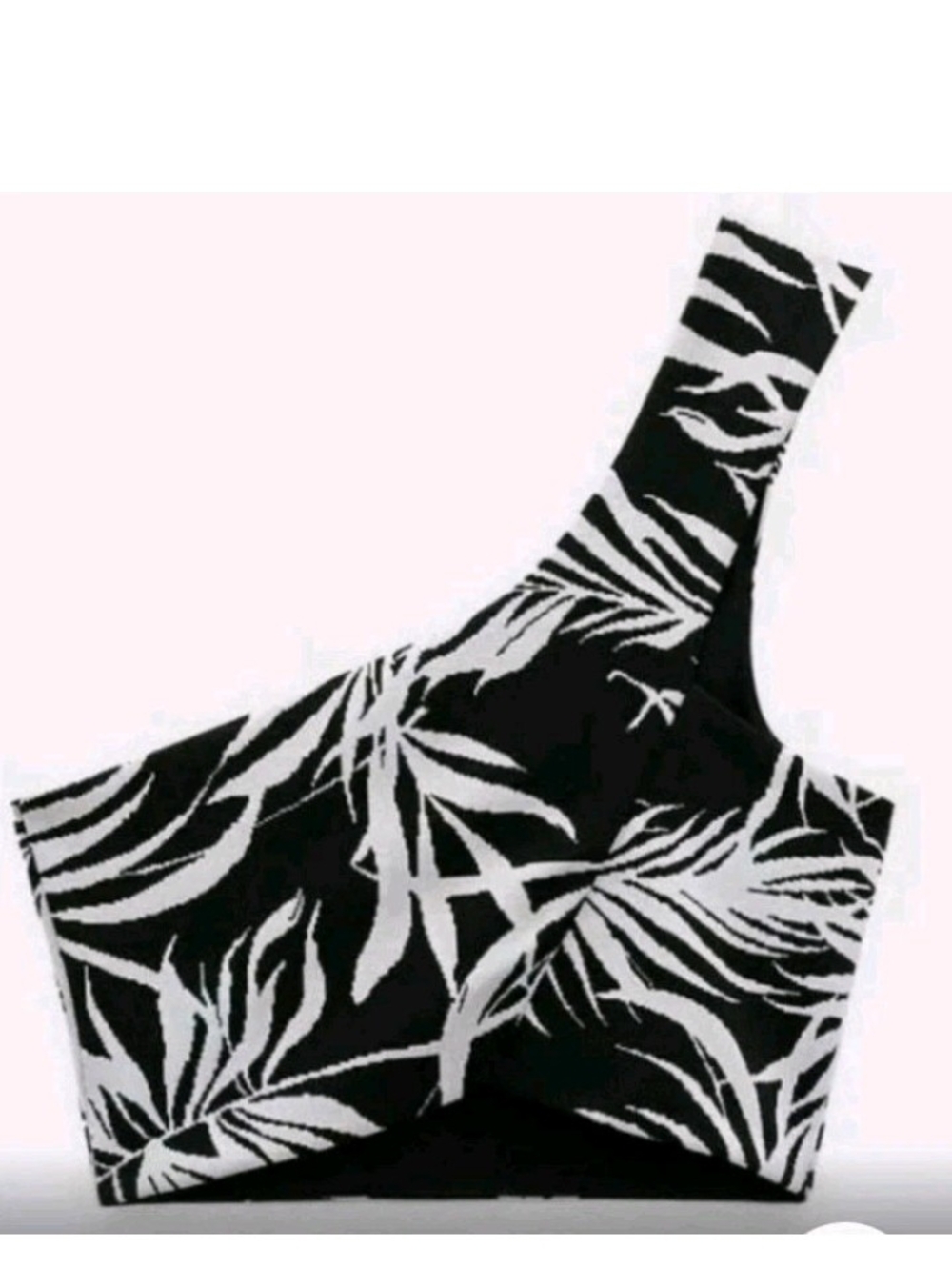 Zara Black & White One-Shoulder Tropical Crop Top